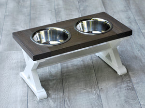 Medium Elevated Dog Bowl Stand - Trestle Farmhouse Table - Two Bowl Stand