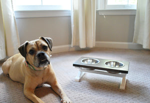 Small Elevated Dog Bowl Stand - Trestle Farmhouse Table Two Bowl Stand