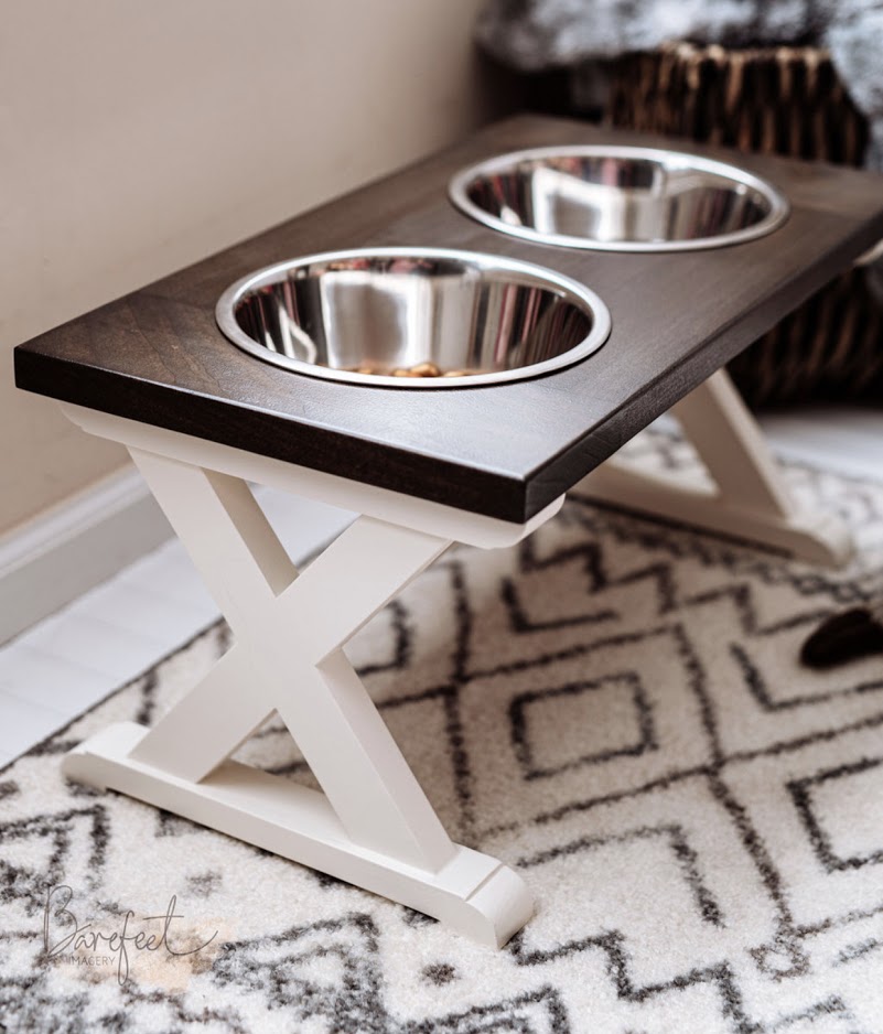 Large Elevated Dog Bowl Stand - X Pattern Farmhouse Table - Raised Dog Feeder