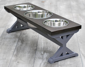 Medium Elevated Dog Bowl Stand - Trestle Farmhouse Table - Three Bowl Stand