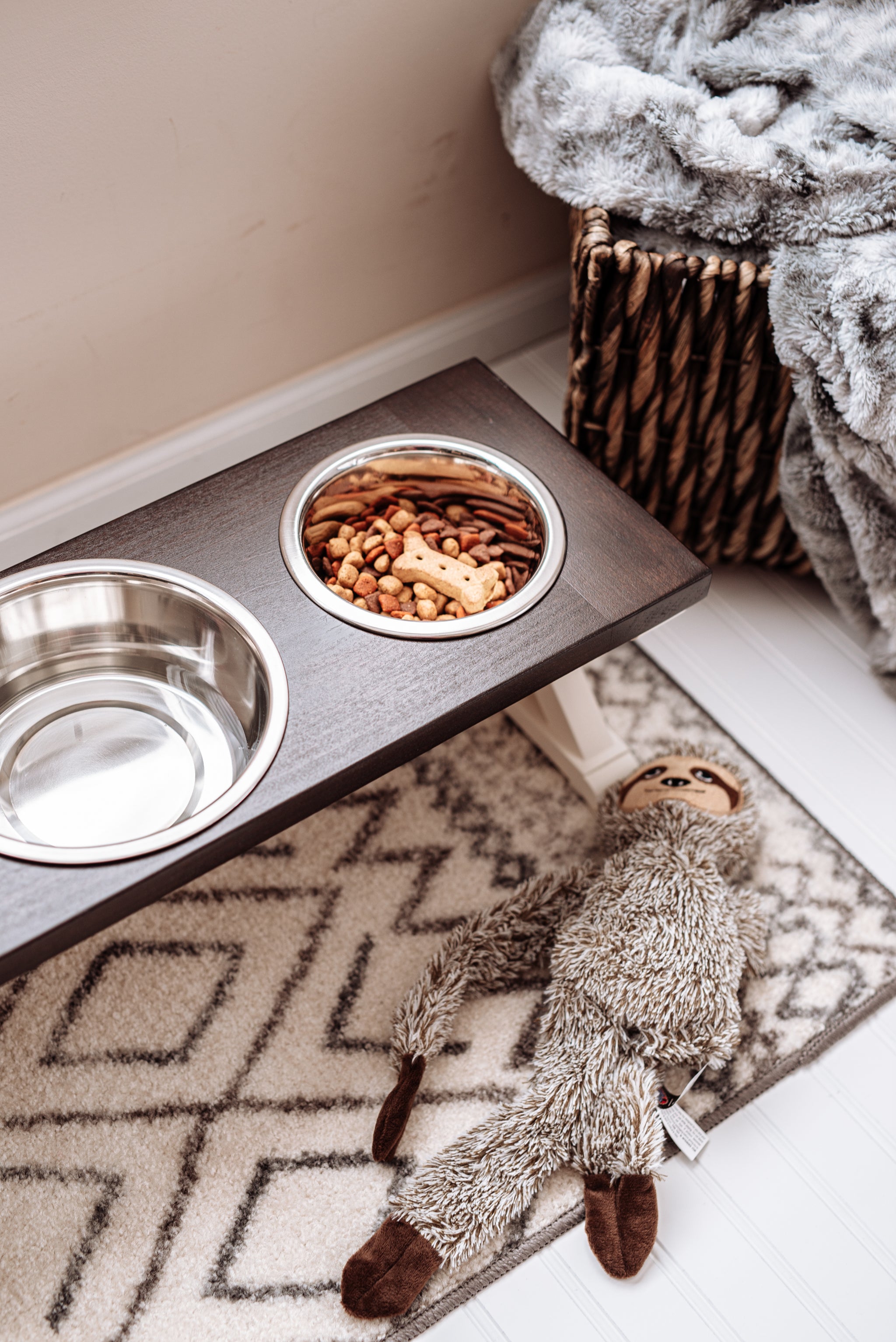 Medium Elevated Dog Bowl Stand - Trestle Farmhouse Table - Three Bowl Stand
