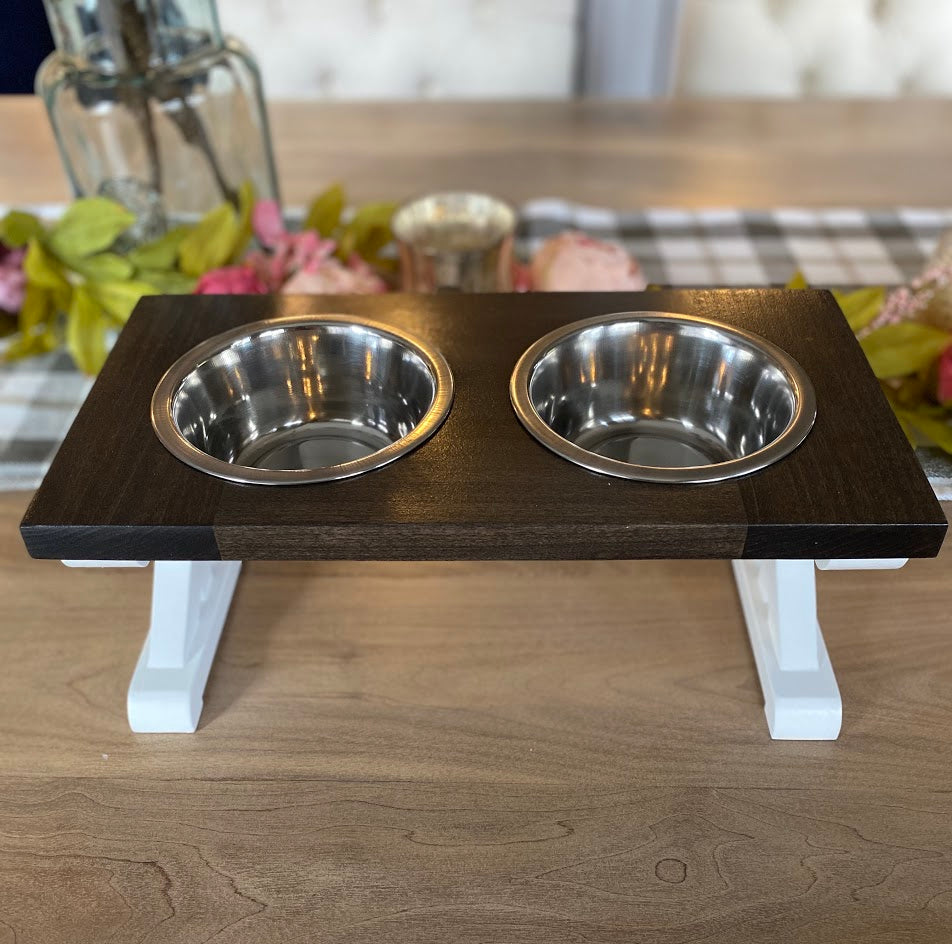 Small Elevated Dog Bowl Stand - Trestle Farmhouse Table Two Bowl