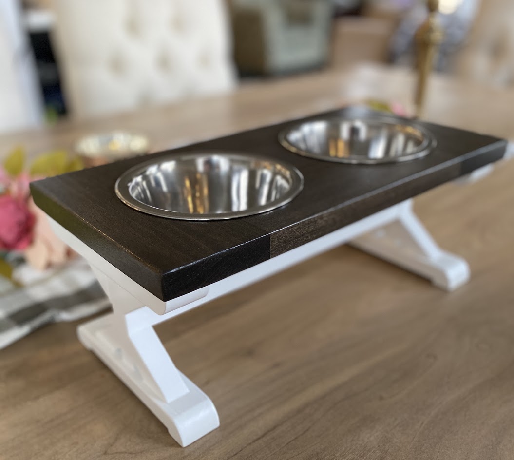 Large Elevated Dog Bowl Stand - Trestle Farmhouse Table Three Bowl Sta -  billscustombuilds