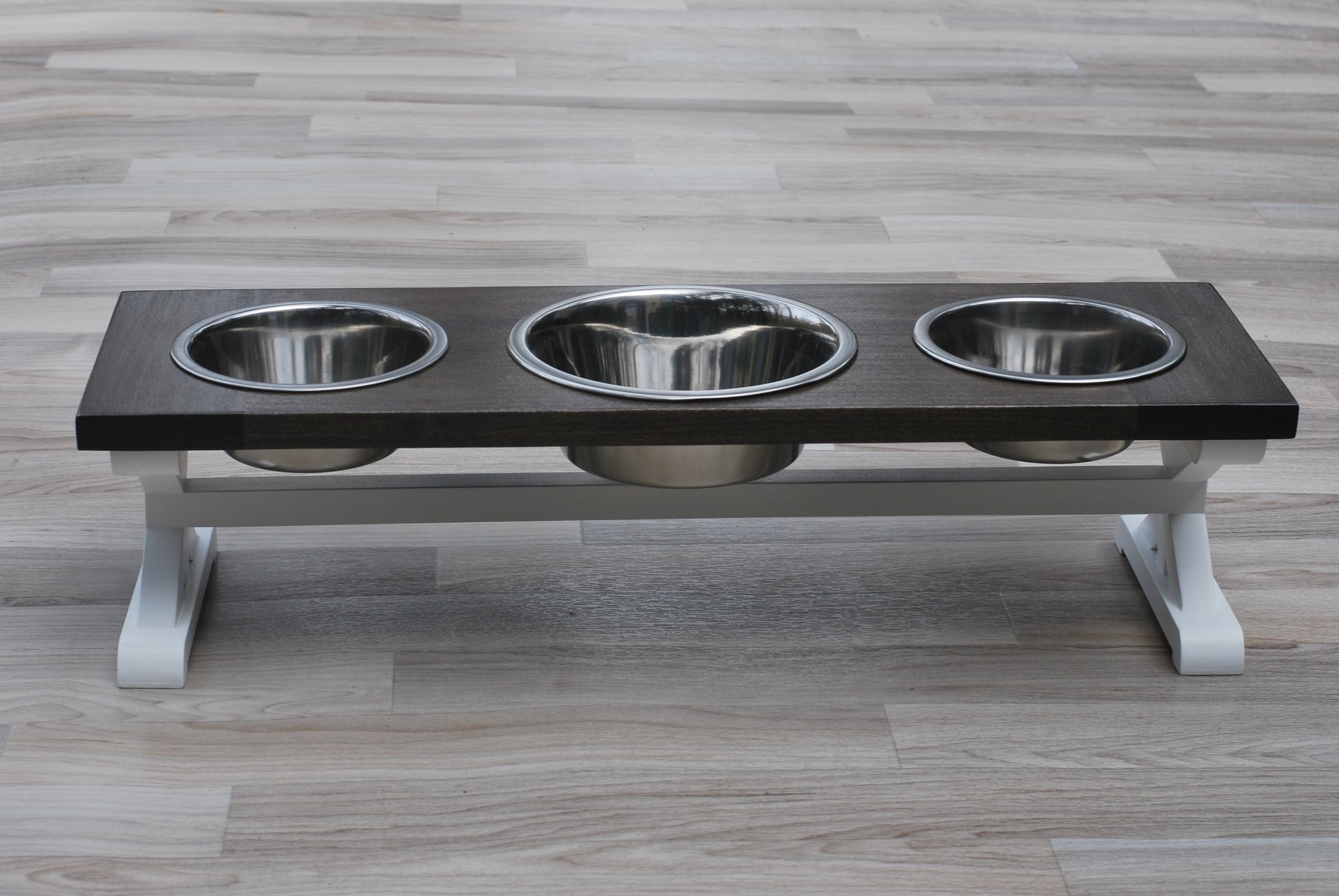 Gray Oak top - Large Bowl Trestle Leg Farmhouse Elevated Dog Bowls