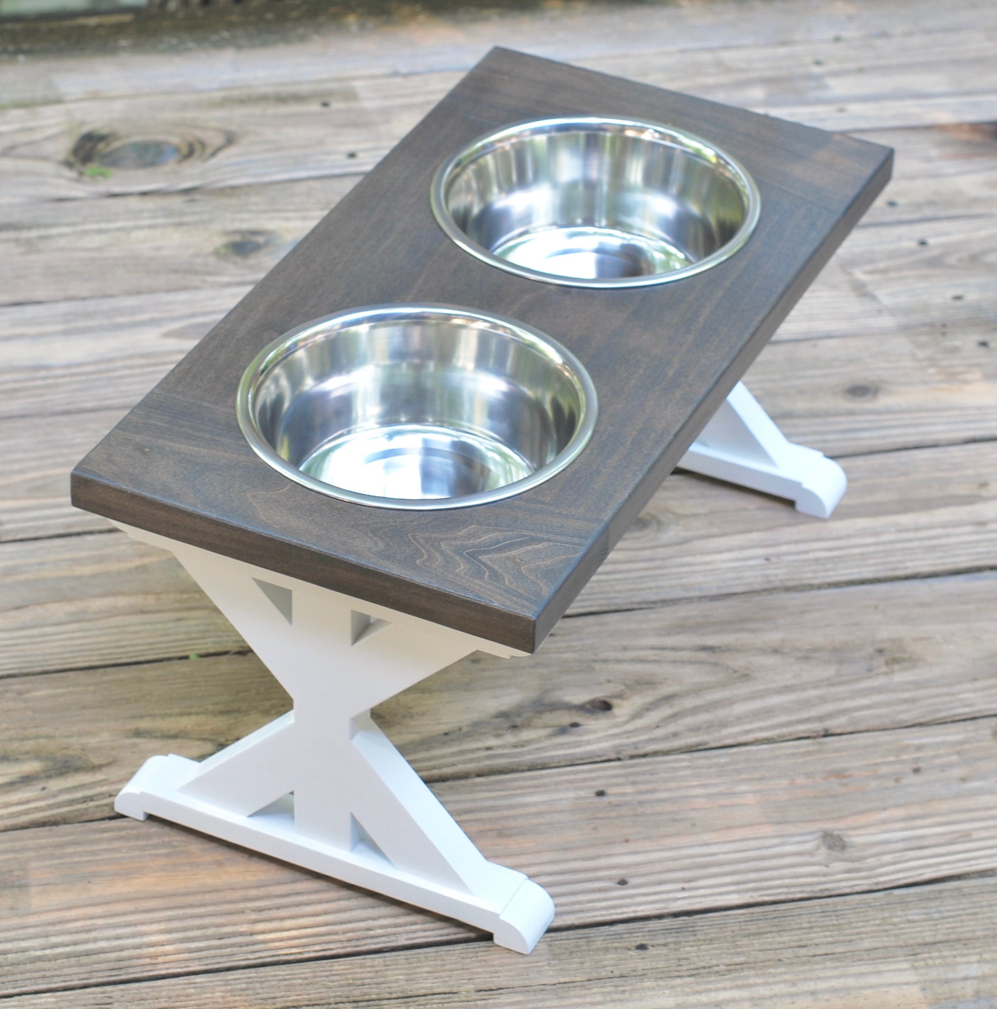Medium Elevated Dog Bowl Stand - Trestle Farmhouse Table - Two Bowl St -  billscustombuilds