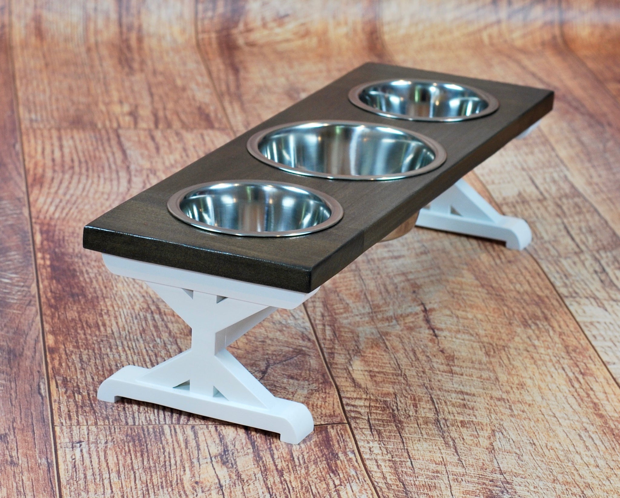 Small Elevated Dog Bowl Stand - Trestle Farmhouse Table - Three Bowl S -  billscustombuilds