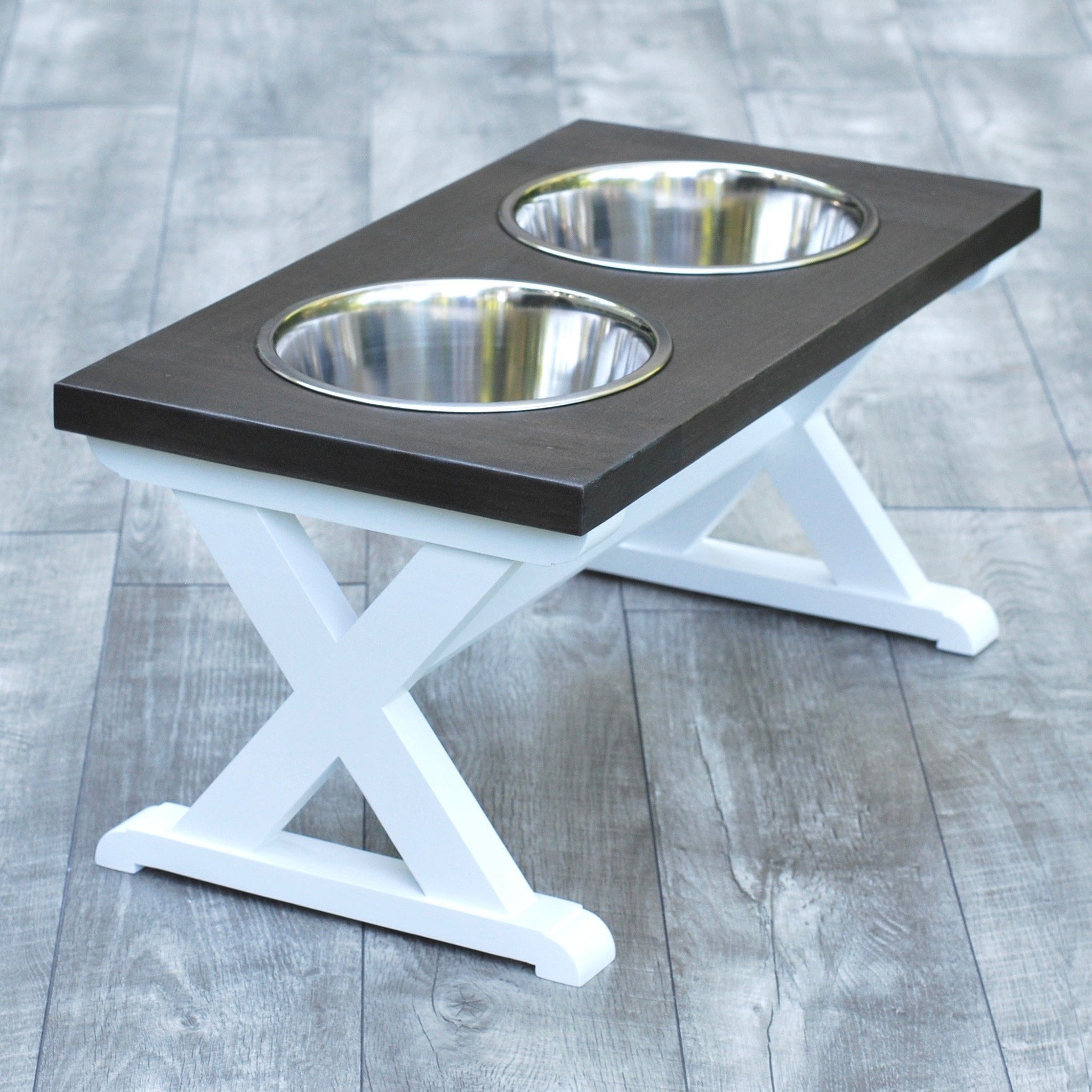 Large Elevated Dog Bowl Stand - X Pattern Farmhouse Table - Raised