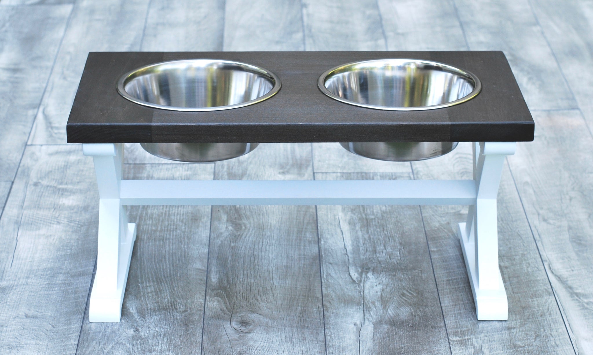 Small Elevated Dog Bowl Stand - Trestle Farmhouse Table Two Bowl Stand -  billscustombuilds