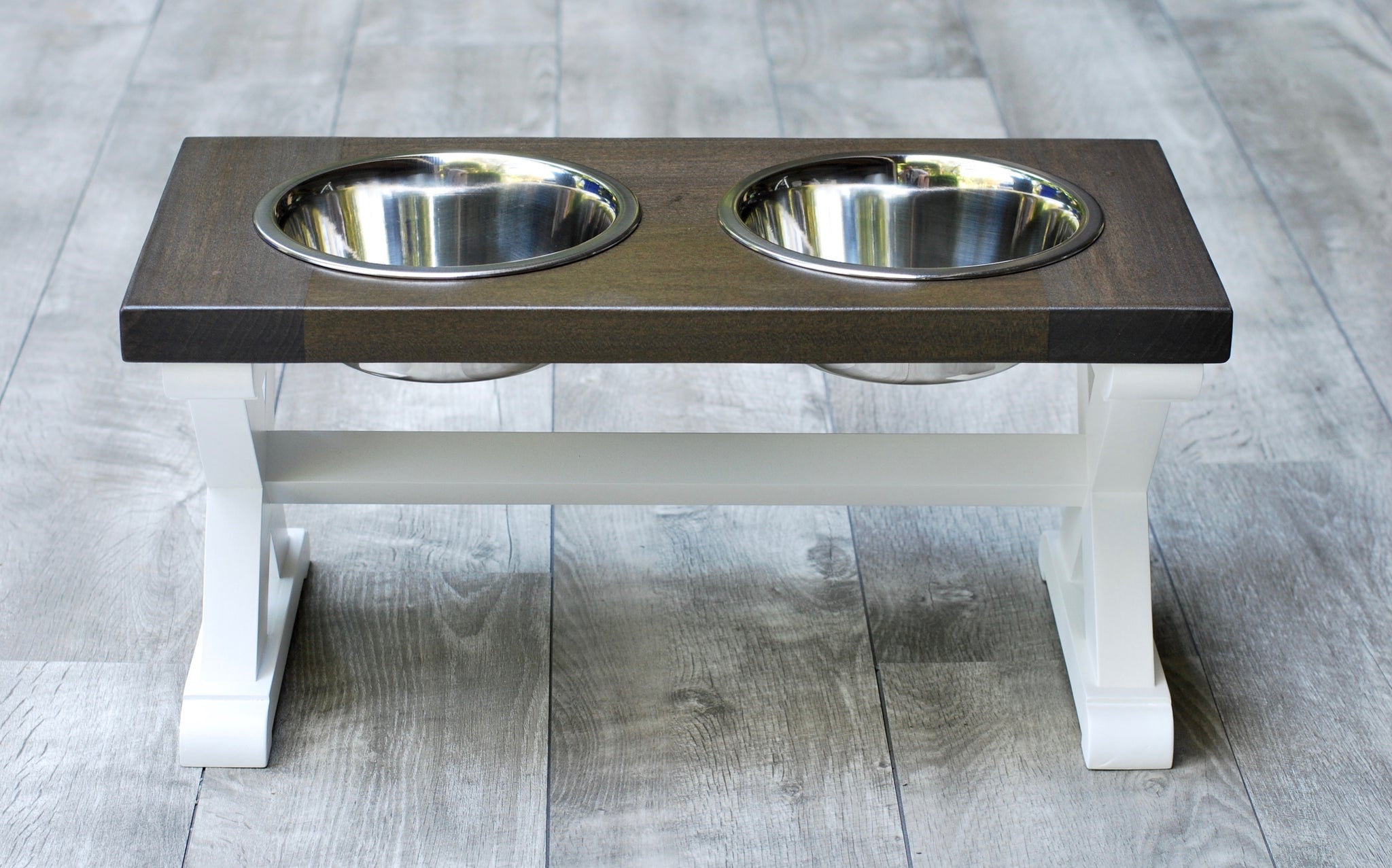 Extra Large Elevated Dog Bowl Stand - Trestle Farmhouse Two Bowl