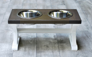 Medium Elevated Dog Bowl Stand - Trestle Farmhouse Table - Two Bowl Stand