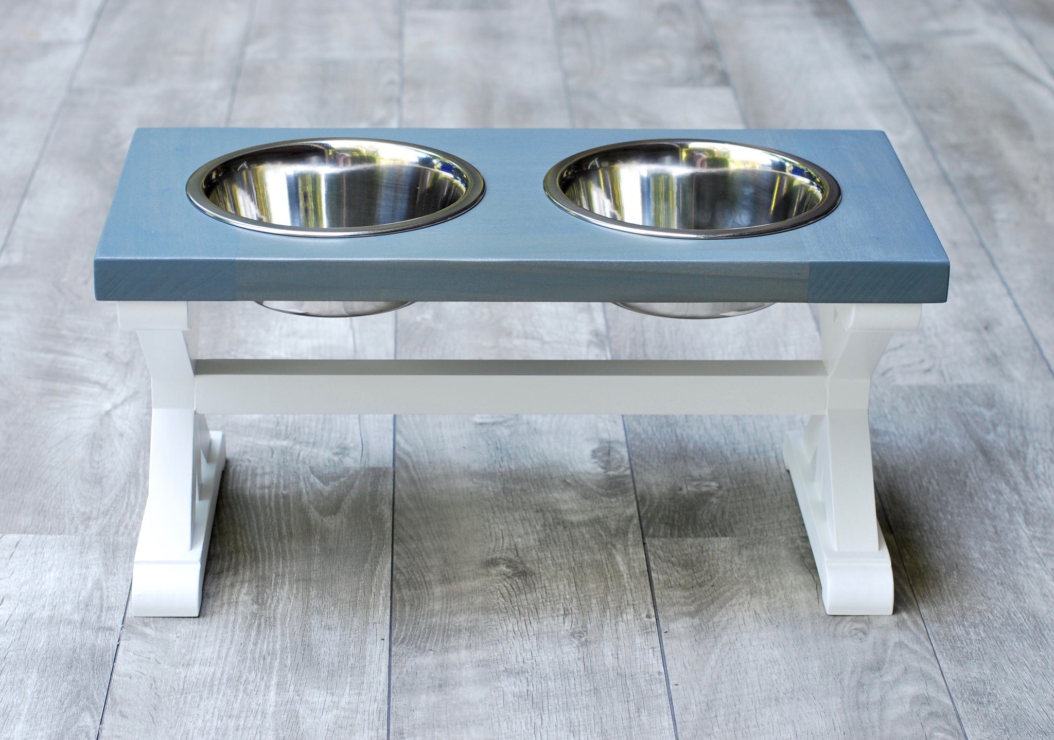 Medium Elevated Dog Bowl Stand - Trestle Farmhouse Two Bowl Stand