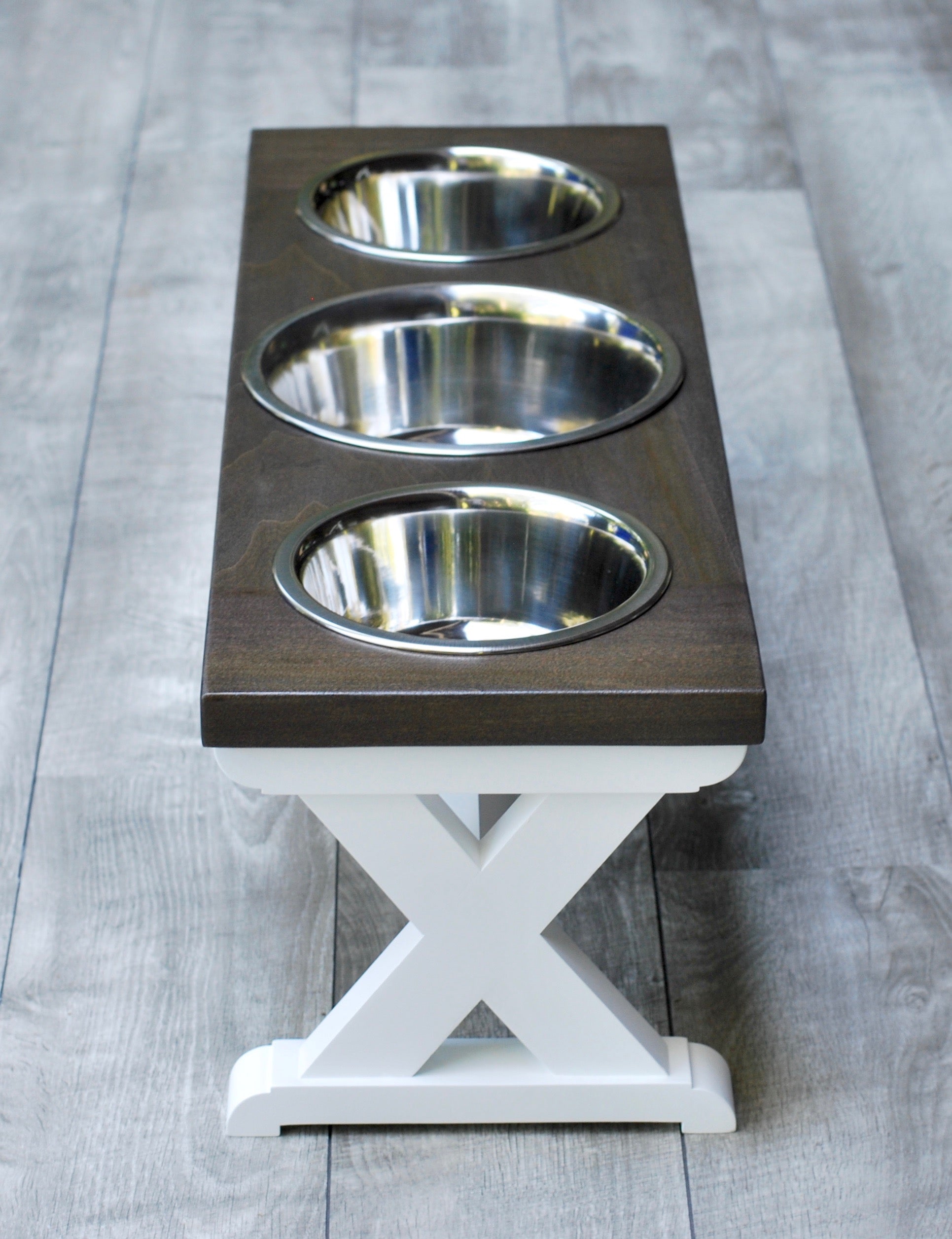 Medium Elevated Dog Bowl Stand - X Pattern Farmhouse Table - Three Bow -  billscustombuilds