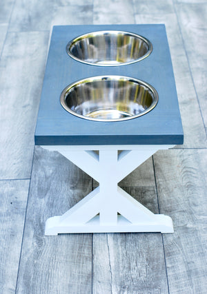 Large Elevated Dog Bowl Stand - Trestle Farmhouse Table Dog Bowl Stand