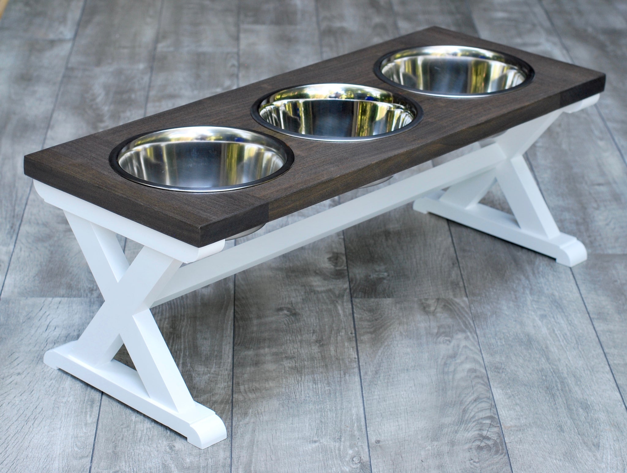 Large Elevated Dog Bowl Stand - X Pattern Farmhouse Table - Raised Dog  Feeder