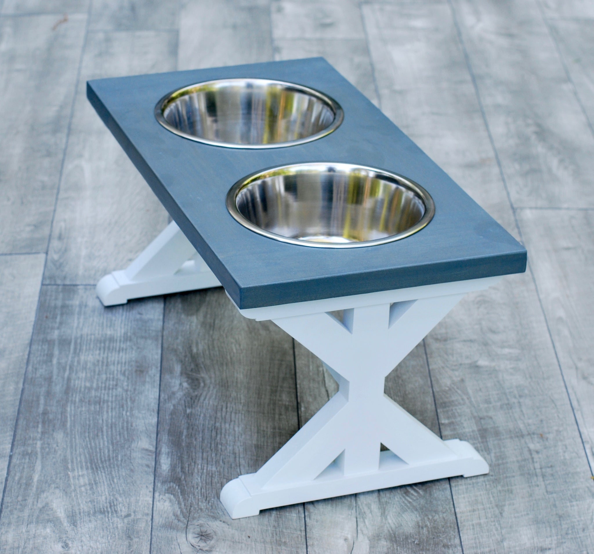 Extra Large Elevated Dog Bowl Stand - Trestle Farmhouse Two Bowl Stand