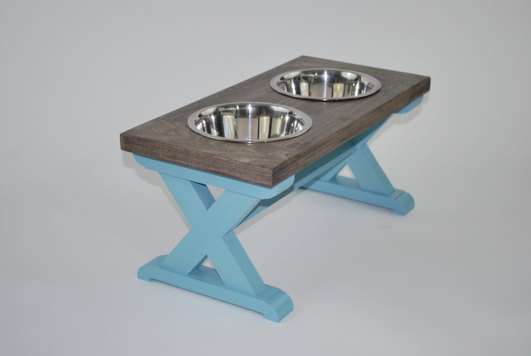 Small Elevated Dog Bowl Stand - Trestle Farmhouse Table Two Bowl Stand -  billscustombuilds