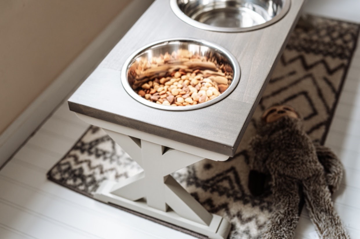 Large Elevated Dog Bowl Stand - Trestle Farmhouse Table Three Bowl Sta -  billscustombuilds