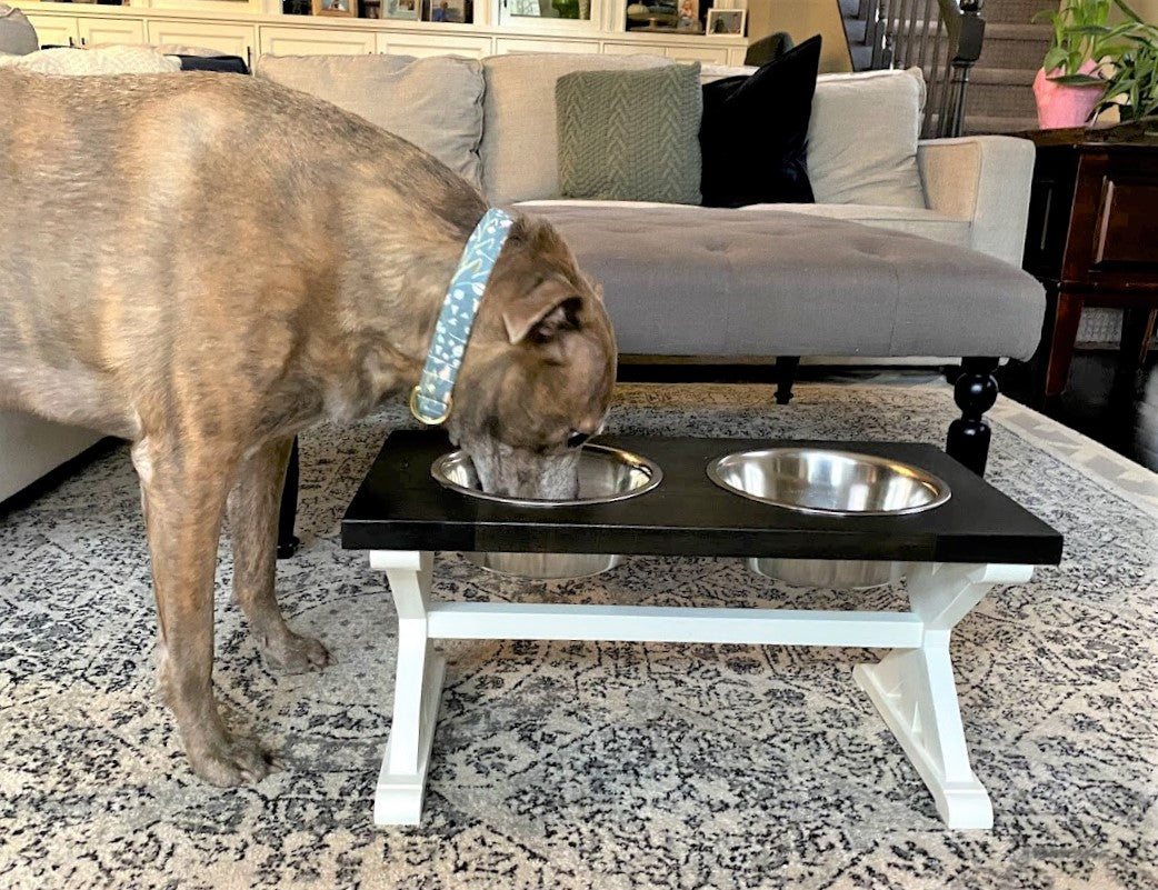 Extra Large Elevated Dog Bowl Stand - Trestle Farmhouse Two Bowl Stand