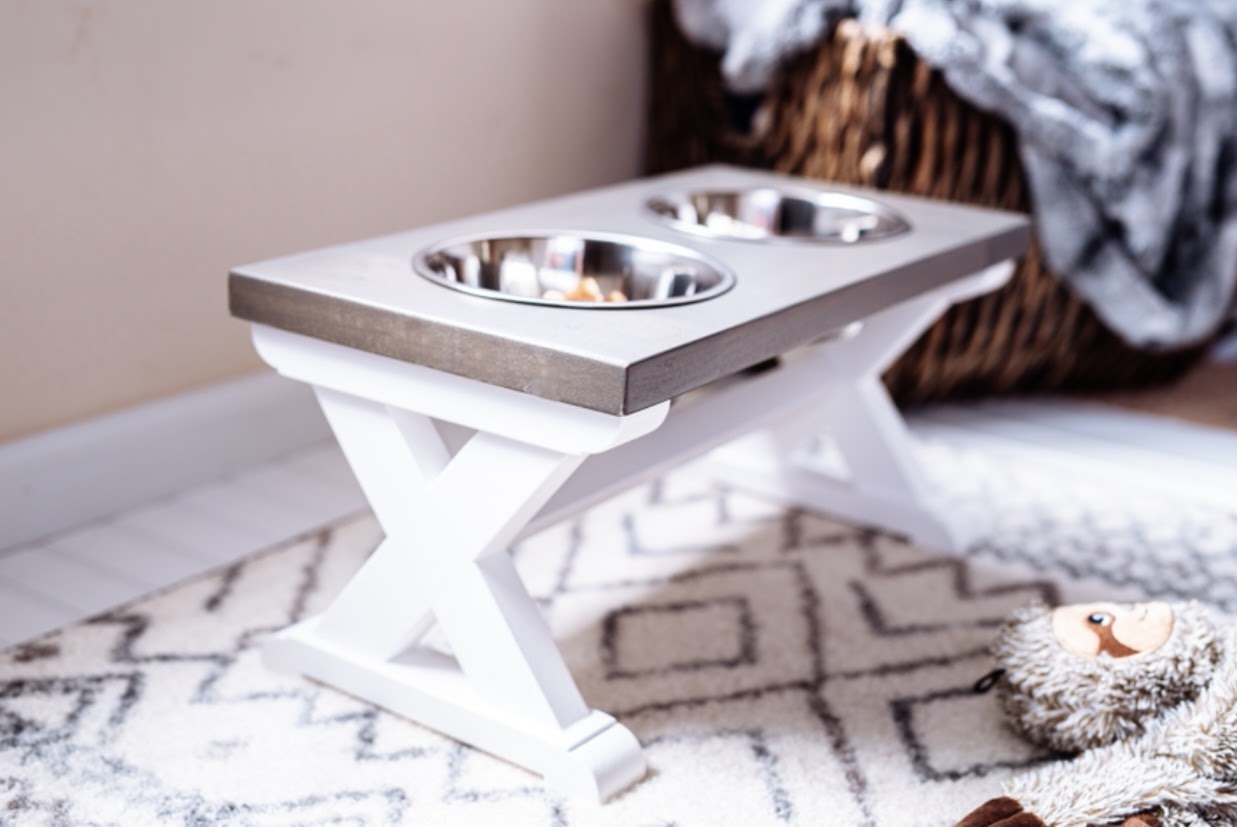 Medium Elevated Dog Bowl Stand - Trestle Farmhouse Two Bowl Stand