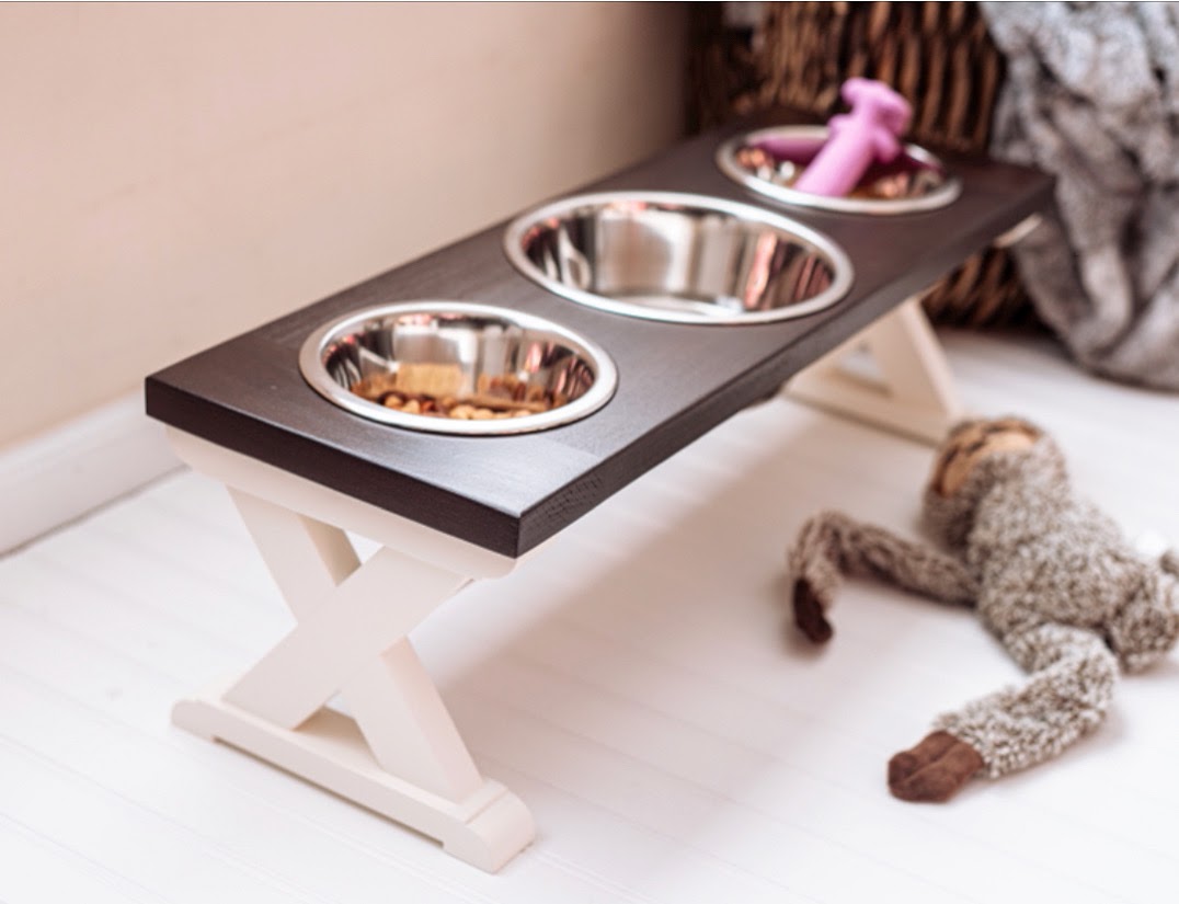 Extra Large Elevated Dog Bowl Stand - Trestle Farmhouse Two Bowl Stand -  billscustombuilds