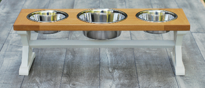 Medium Elevated Dog Bowl Stand - X Pattern Farmhouse Table - Three Bowl Stand