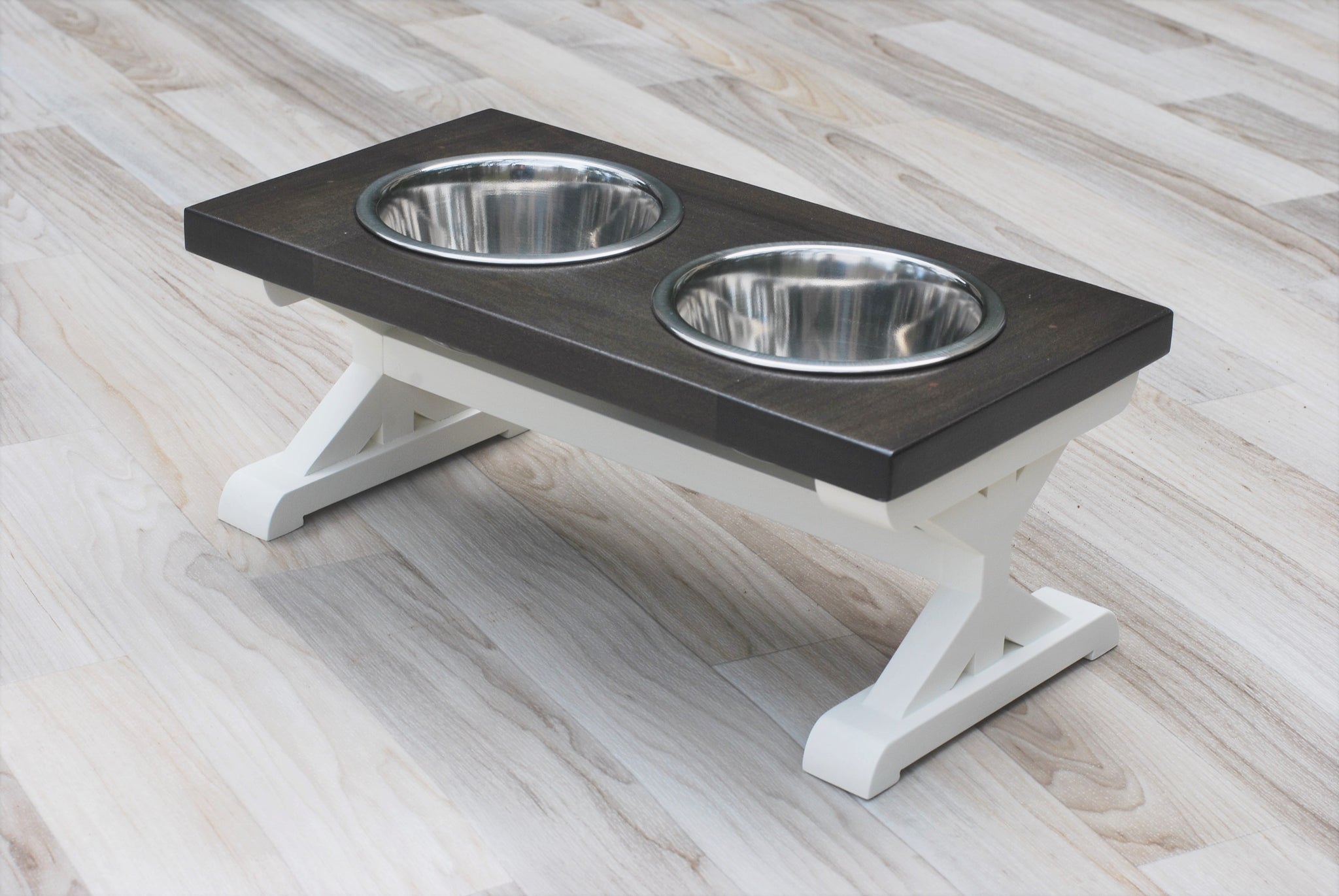 Medium Elevated Dog Bowl Stand - Trestle Farmhouse Two Bowl Stand -  billscustombuilds