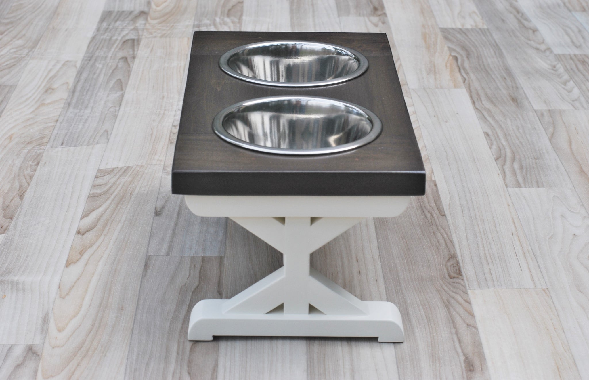 Small Elevated Dog Bowl Stand - Trestle Farmhouse Table Two Bowl Stand -  billscustombuilds