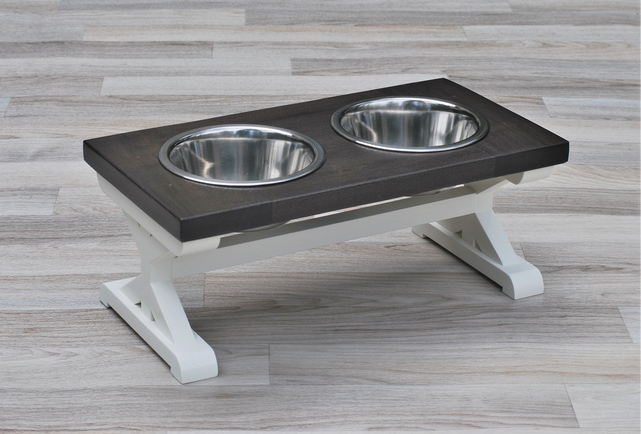 Small Dog Feeder / Small Dog Bowls Stand With Stone Top and Metal Base /  Middle Size Raised Bowls for Pet / Grey Dog Feeder / White Feeder 