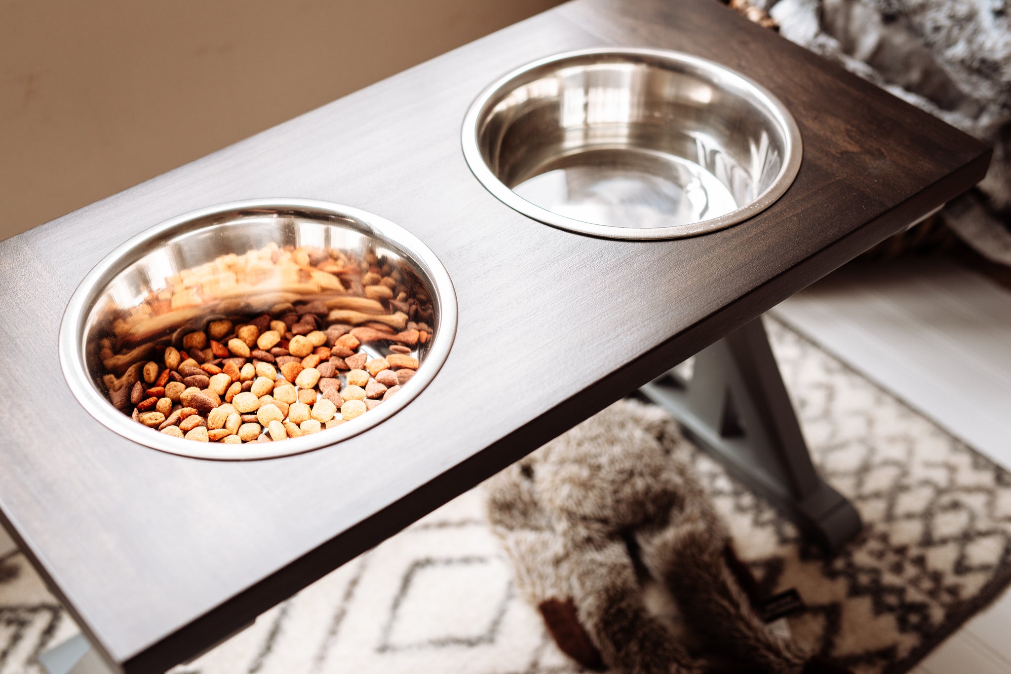 Medium Elevated Dog Bowl Stand - Trestle Farmhouse Table - Three Bowl -  billscustombuilds