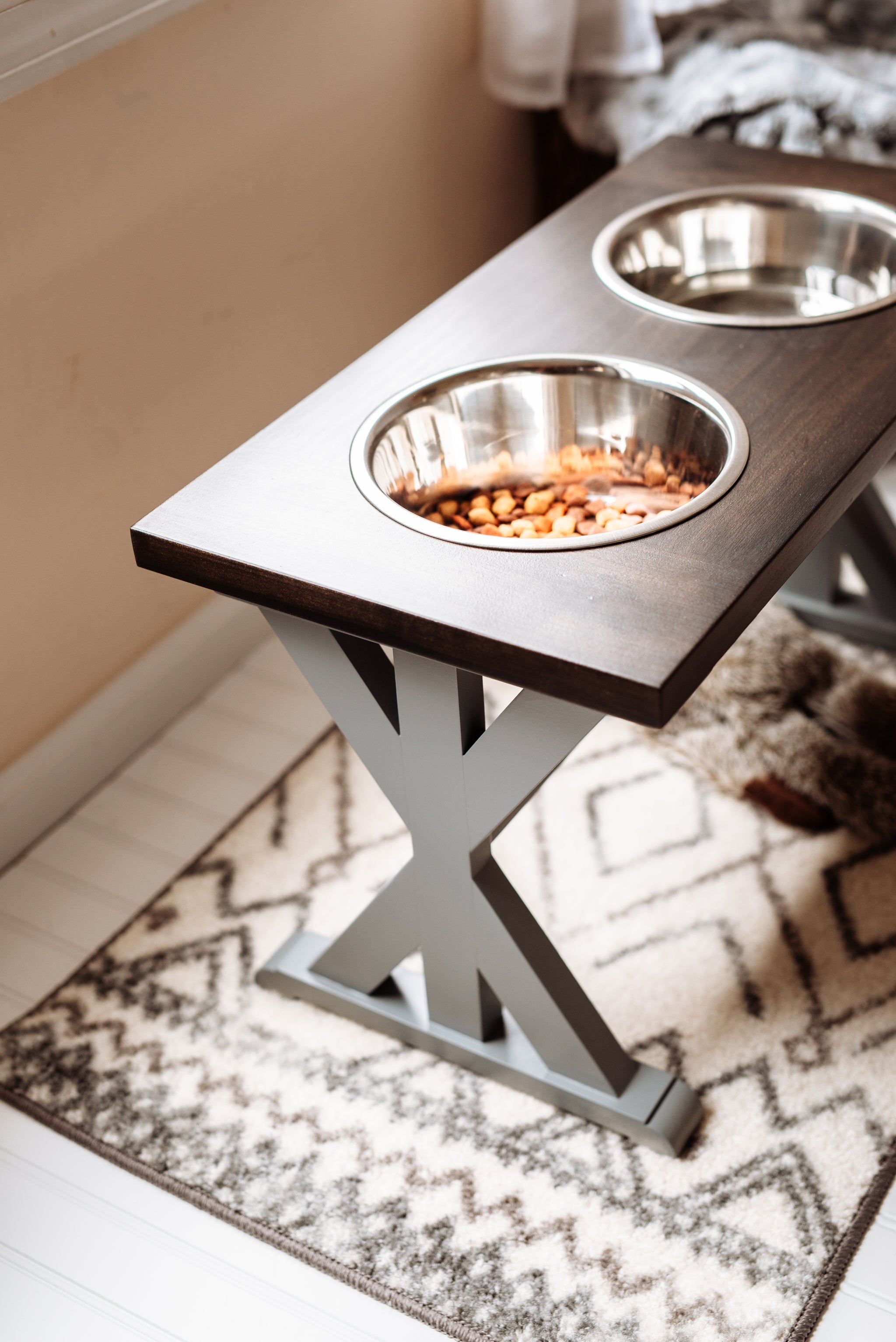 Large Elevated Dog Bowl Stand - X Pattern Farmhouse Table - Raised Dog  Feeder