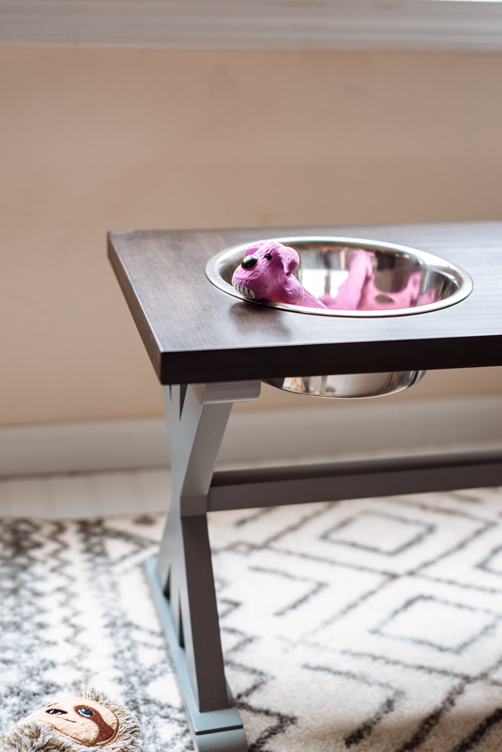 Medium Elevated Dog Bowl Stand - Trestle Farmhouse Two Bowl Stand -  billscustombuilds