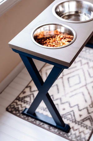Extra Large Elevated Dog Bowl Stand - X Pattern Farmhouse Table - Two Bowl Feeder