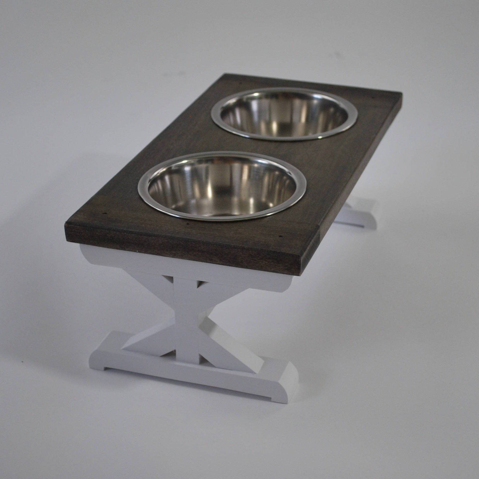 Extra Large Elevated Dog Bowl Stand - Trestle Farmhouse Two Bowl