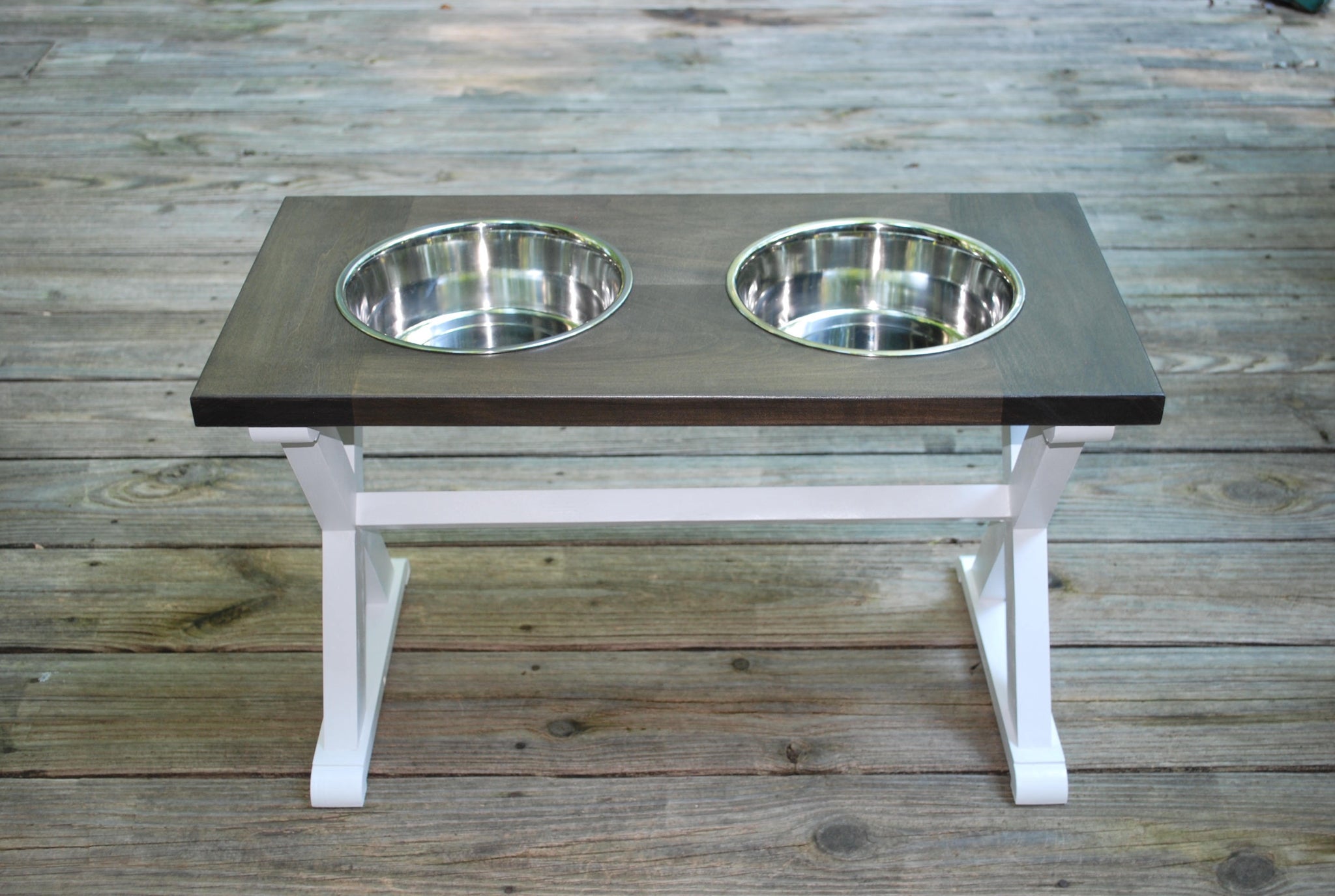 Large Elevated Dog Bowl Stand - X Pattern Farmhouse Table - Raised Dog  Feeder