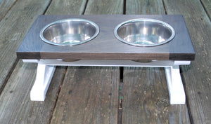 Small Elevated Dog Bowl Stand - Trestle Farmhouse Table Two Bowl Stand
