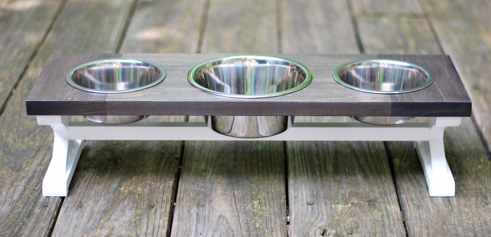 Large Elevated Dog Bowl Stand - Trestle Farmhouse Table Three Bowl