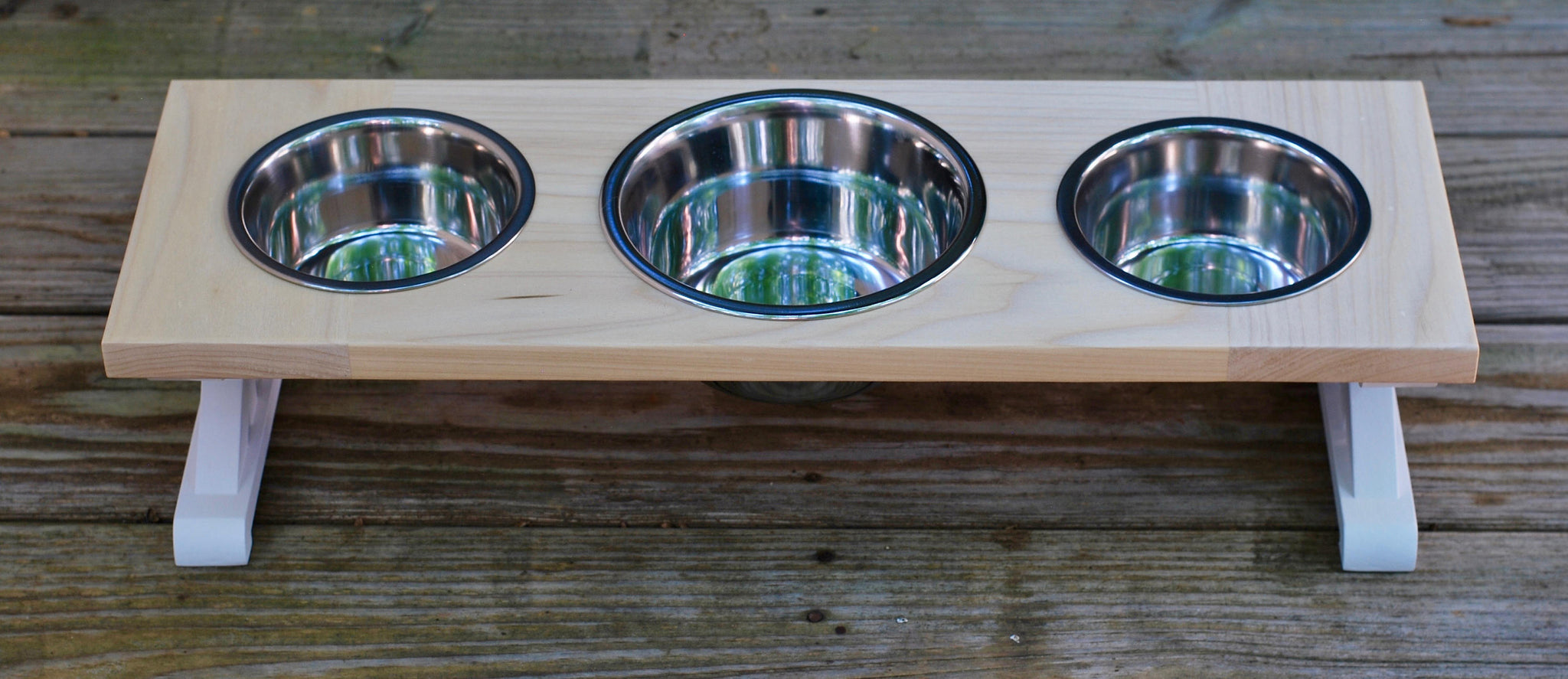 Small Elevated Dog Bowl Stand - Trestle Farmhouse Table - Three Bowl S -  billscustombuilds