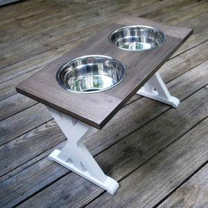 Extra Large Elevated Dog Bowl Stand - Trestle Farmhouse Two Bowl Stand