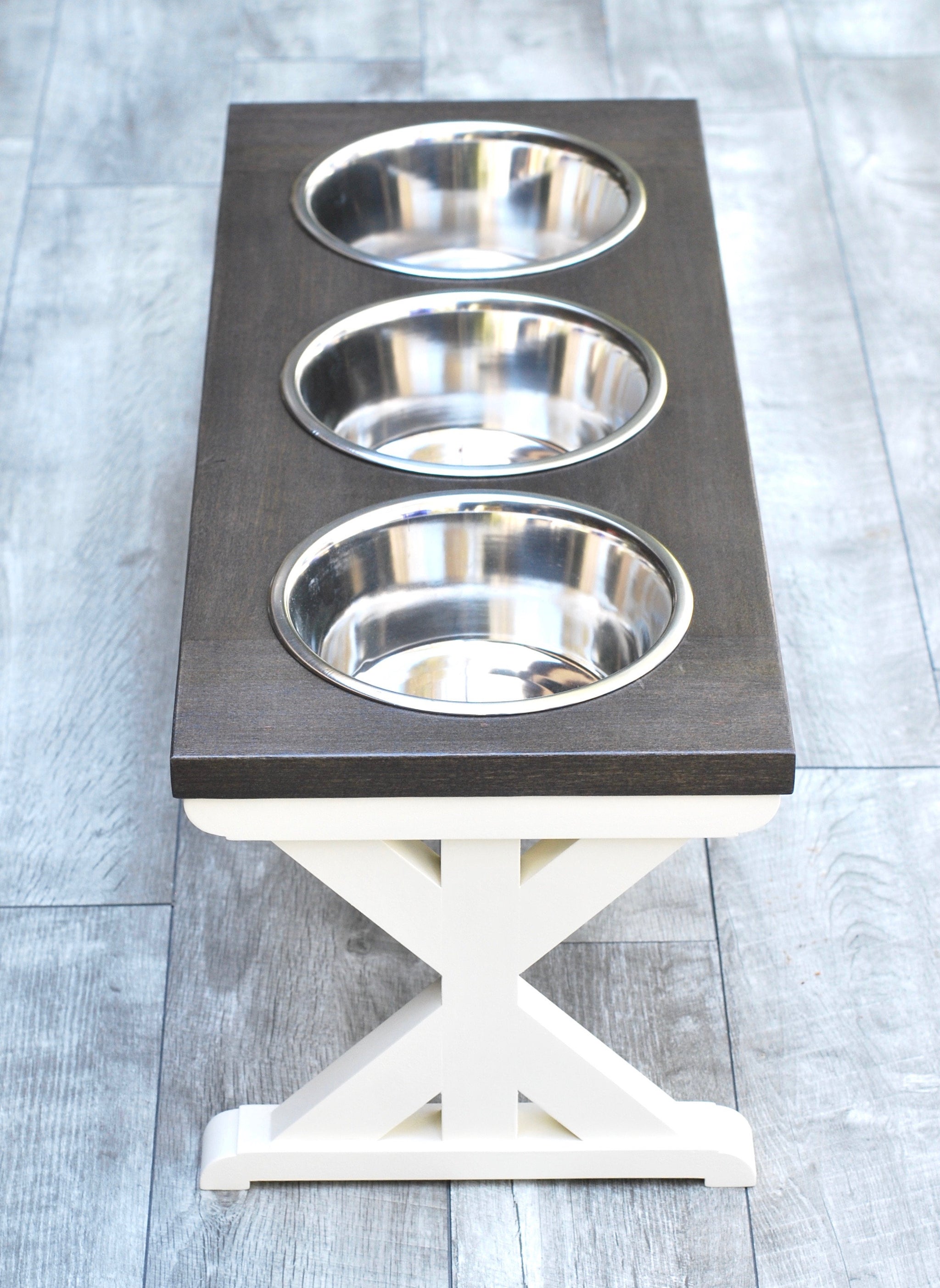 Large Elevated Dog Bowl Stand - X Pattern Farmhouse Table - Raised Dog  Feeder