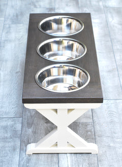 Large Elevated Dog Bowl Stand - Trestle Farmhouse Table Three Bowl Sta