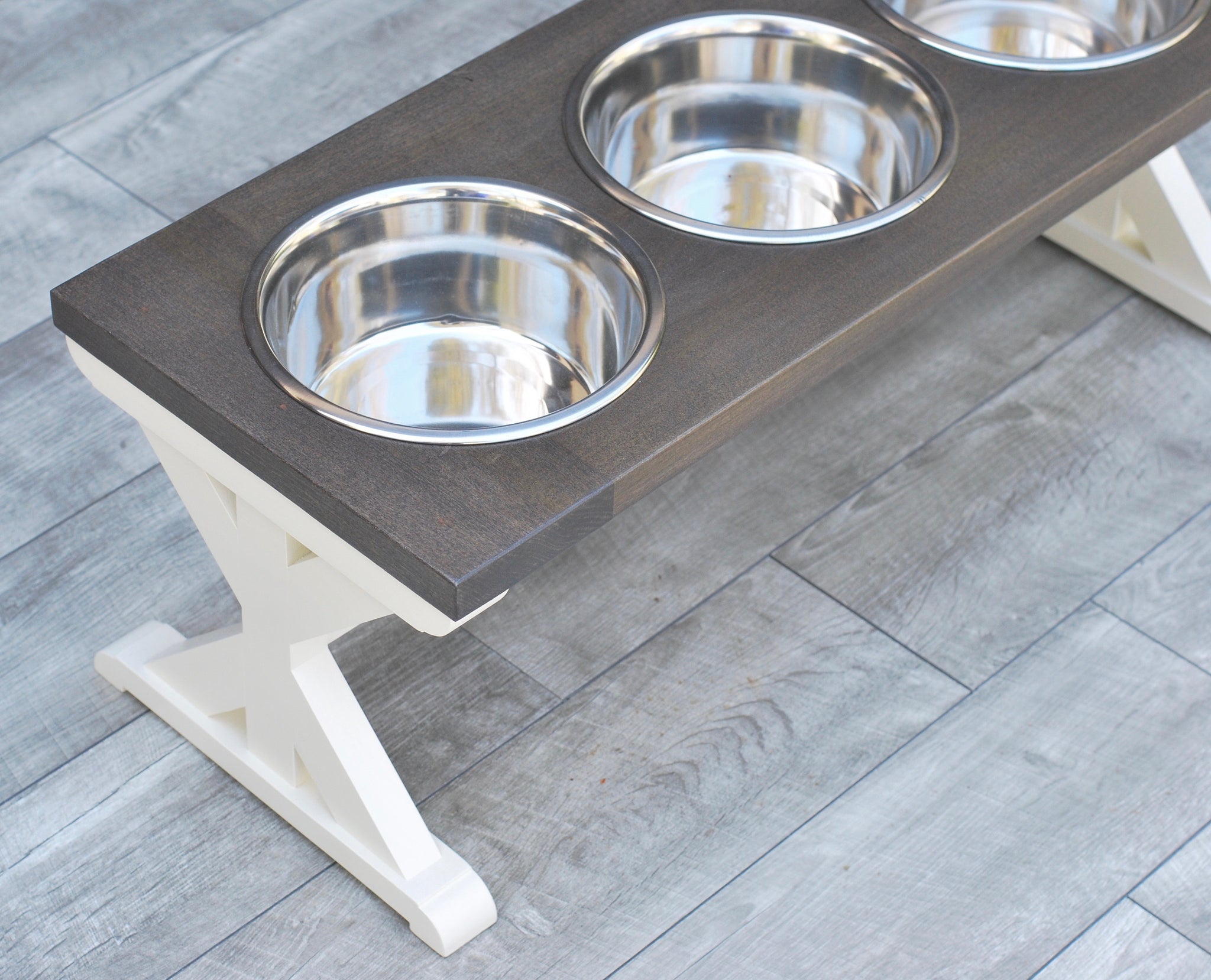 Large Elevated Dog Bowl Stand - Trestle Farmhouse Table Three Bowl