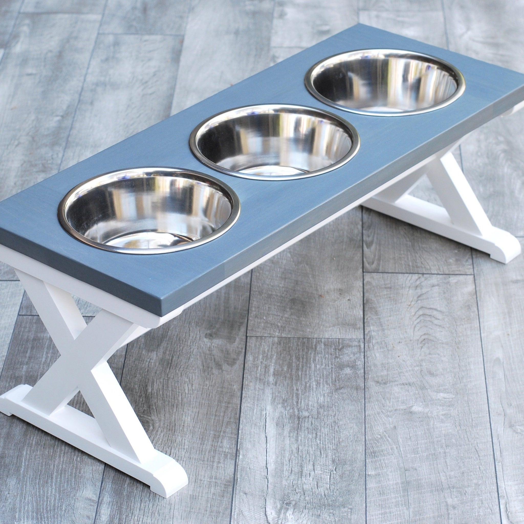 X-style Farmhouse Elevated Dog Feeder Large 3 Bowl Feeder/dog