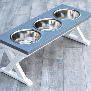 Large Elevated Dog Bowl Stand - X Pattern Farmhouse Table - Three Bowl Stand