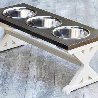 Medium Elevated Dog Bowl Stand - X Pattern Farmhouse Table - Three Bow -  billscustombuilds