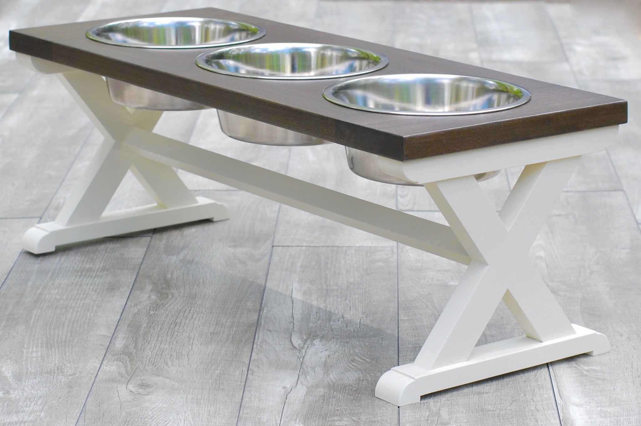 Large Elevated Dog Bowl Stand - X Pattern Farmhouse Table - Raised Dog  Feeder