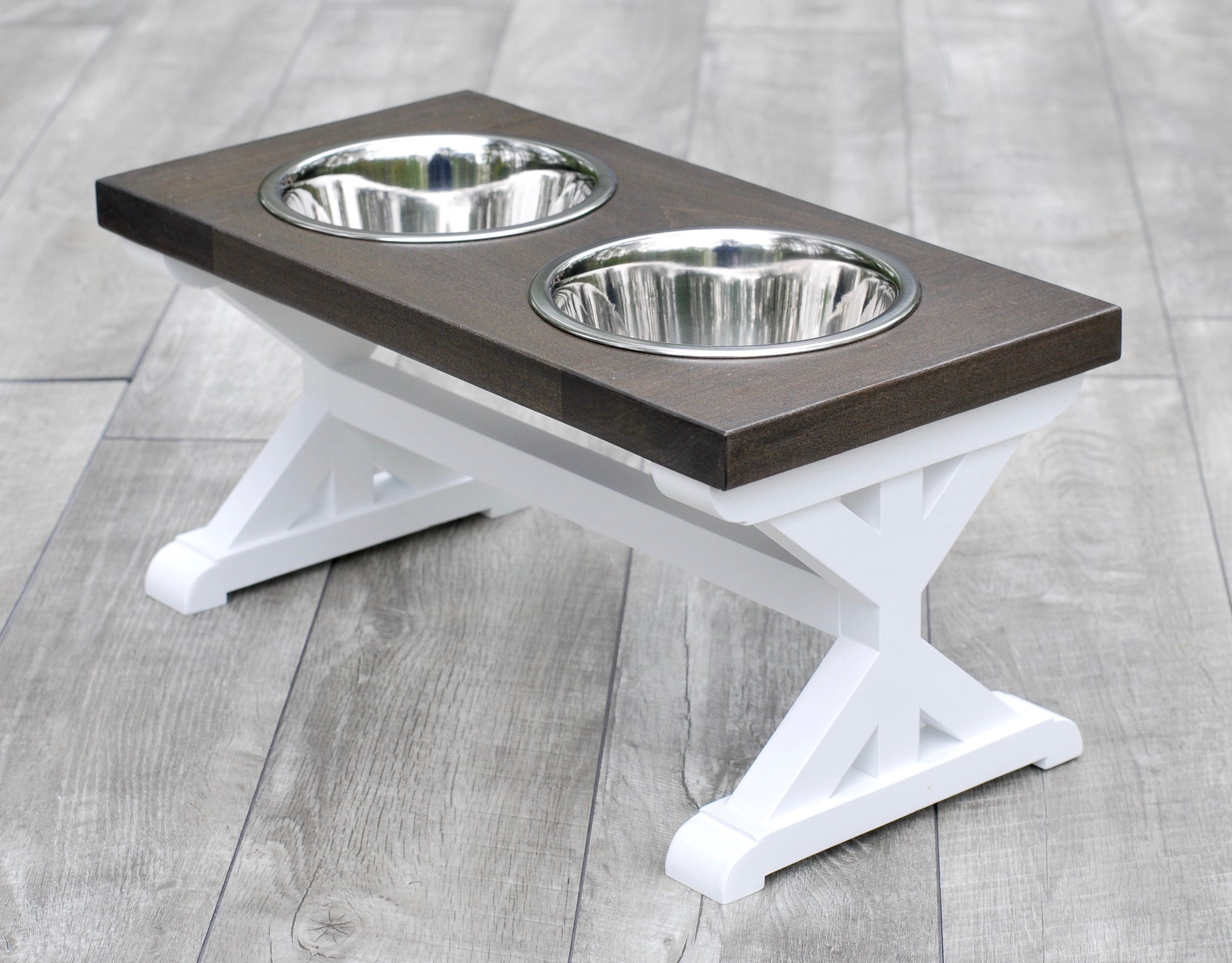 Medium Elevated Dog Bowl Stand - Trestle Farmhouse Table - Two Bowl St -  billscustombuilds