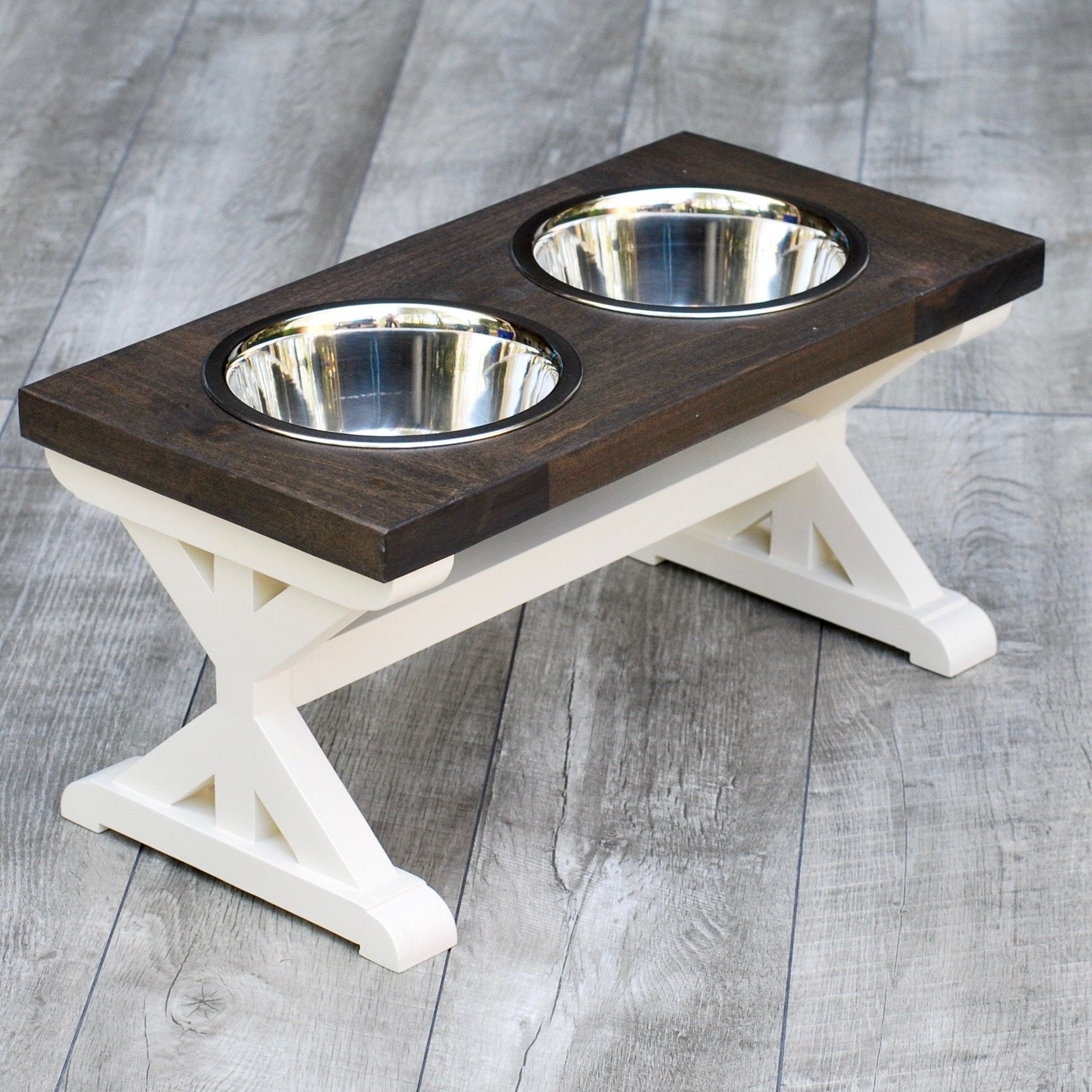 Raised Dog Food Bowls, Double Dog Bowl Stand in Cream, Elevated