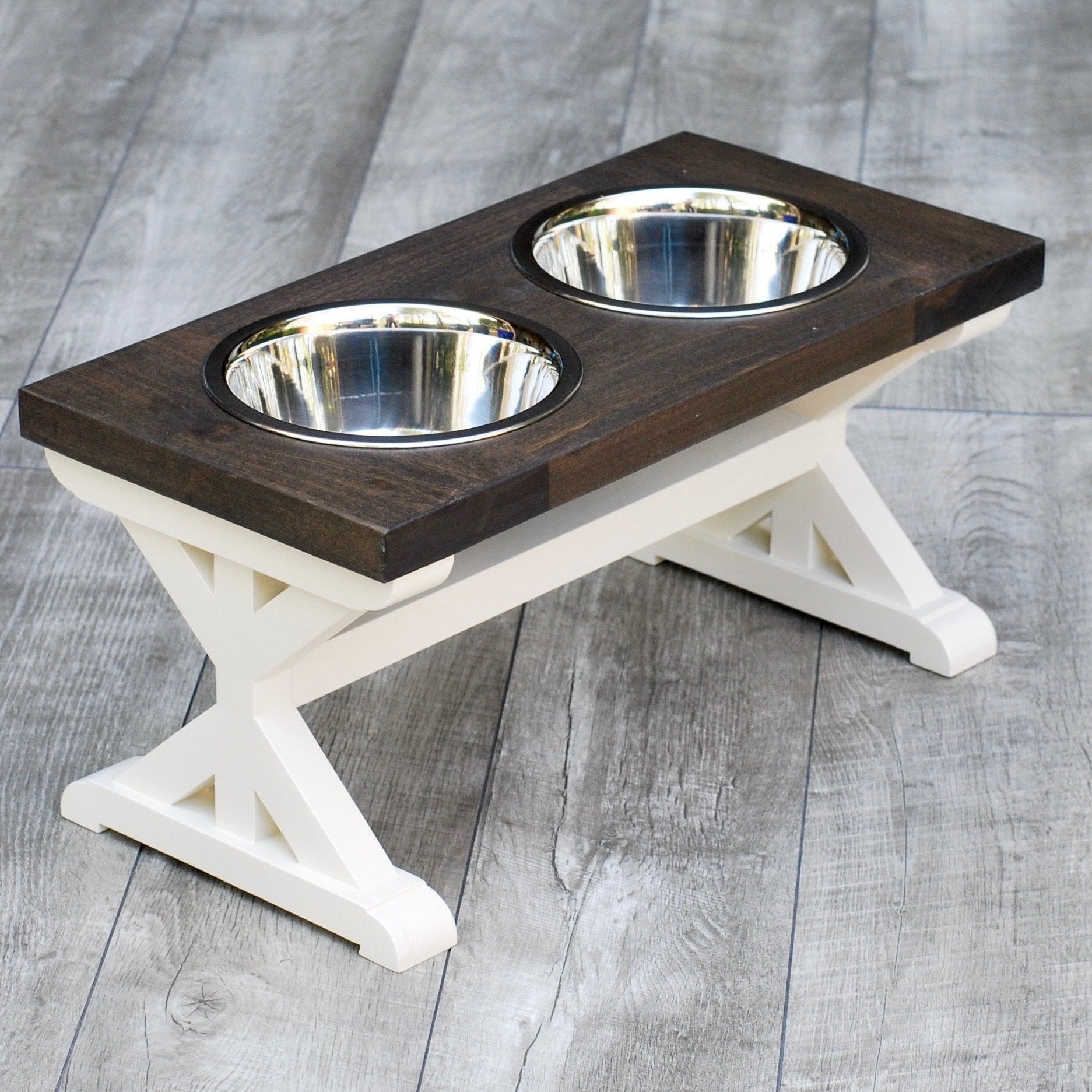 Raised Dog Feeder for Small Pet Rustic Bowl Stand Raised Dog Bowl Elevated  Pet Feeder Farmhouse Decor 