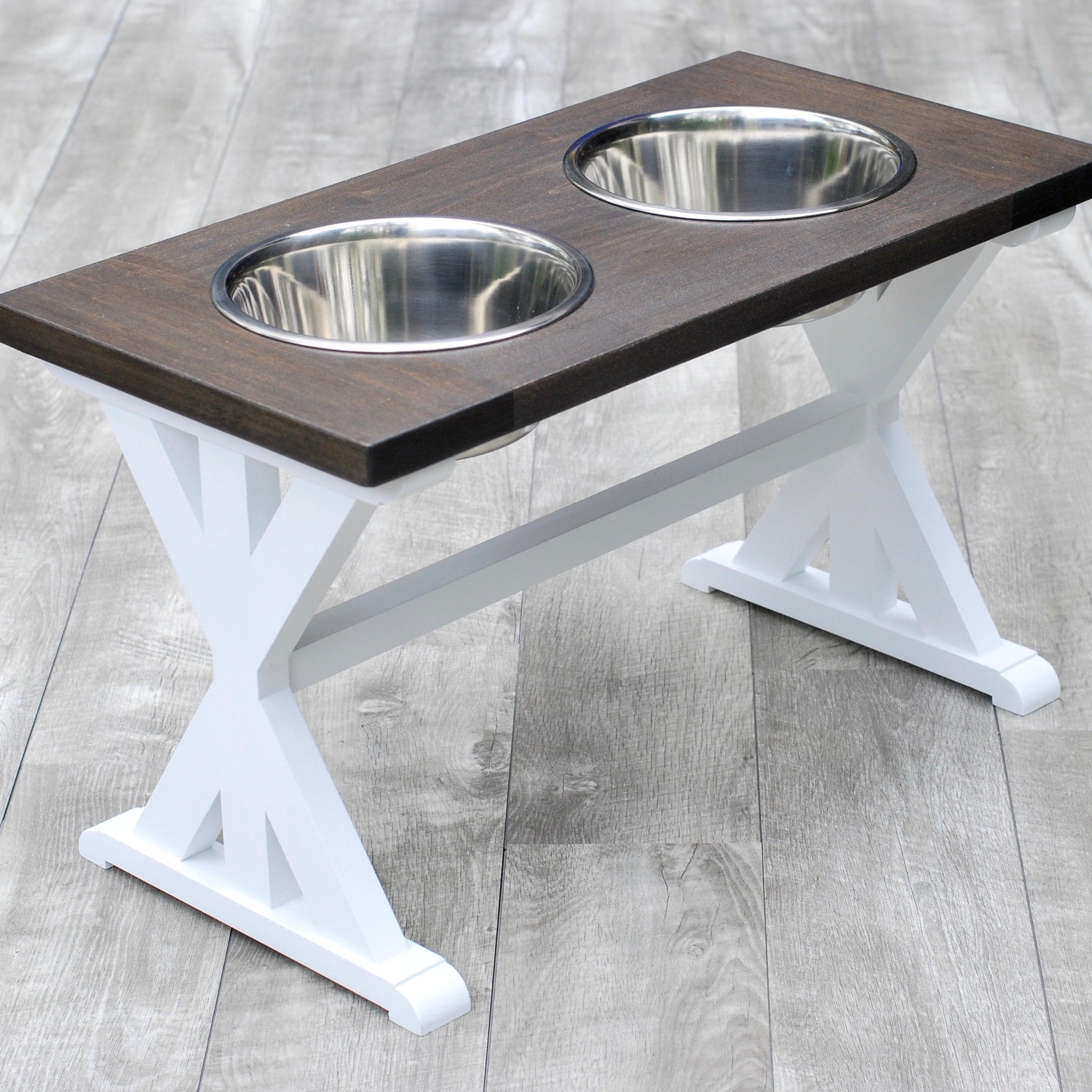 Extra Large Elevated Dog Bowl Stand - Trestle Farmhouse Two Bowl