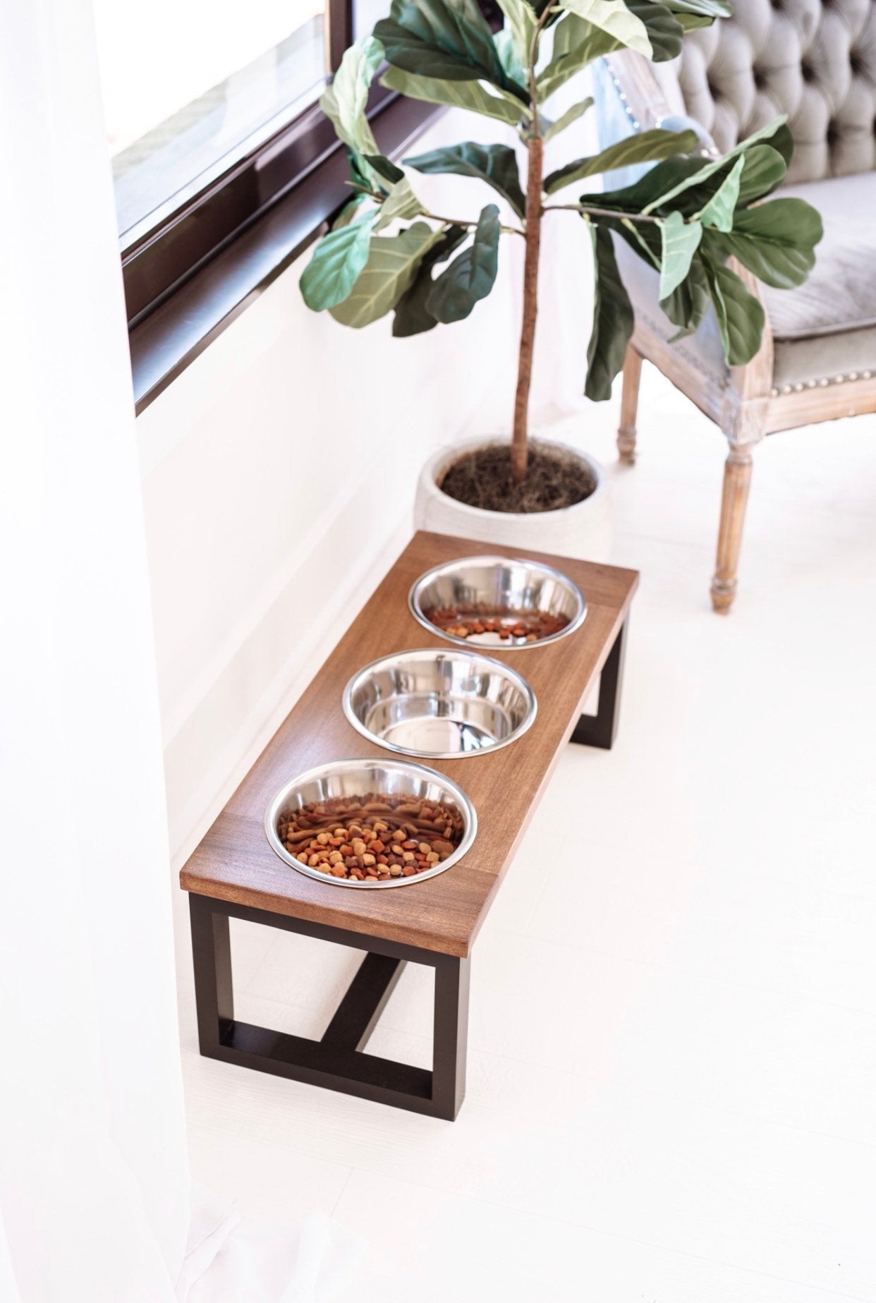 Custom Modern Elevated Dog Bowl Stand Mid-century Feeding 